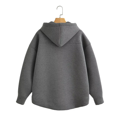 Women's Heavyweight Full-Zip Hoodie Sweatshirt | High Street Loose Fit Autumn/Winter Jacket | Solid Color with Pockets