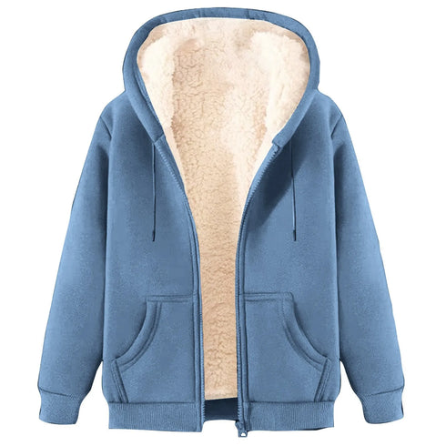 Women’s Thick Fleece Zip-Up Hoodie – Plus Size Warm Lined Thermal Sweatshirt for Fall & Winter | Cozy Hooded Jacket with Pockets