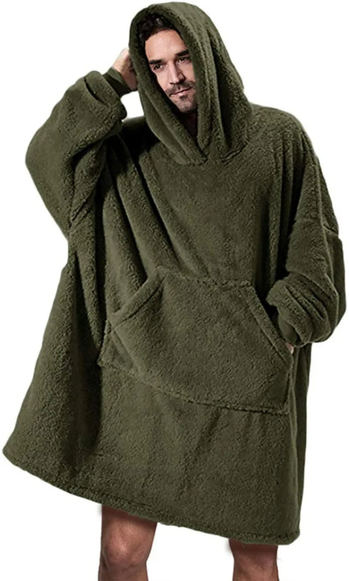 Oversized Fleece Wearable Blanket Hoodie – Double-Faced Warm Winter Pullover with Large Pocket | Unisex Cozy Sweatshirt Robe for Women & Men