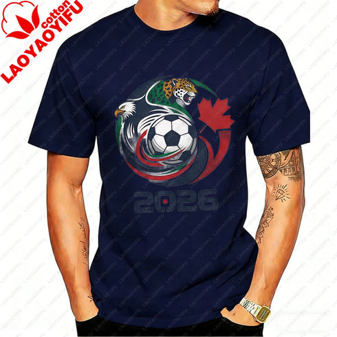Men’s 2026 Soccer T-Shirt, USA Canada Mexico Eagle Jaguar Graphic Fan Tee