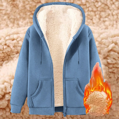Women’s Thick Fleece Zip-Up Hoodie – Plus Size Warm Lined Thermal Sweatshirt for Fall & Winter | Cozy Hooded Jacket with Pockets