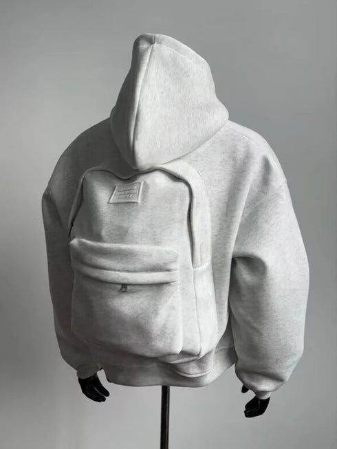 Unisex Full-Zip Hoodie Jacket with Integrated 3D Backpack | Travel-Ready Punk Style Lightweight Sweatshirt