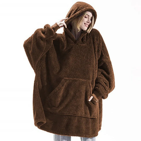 Oversized Fleece Wearable Blanket Hoodie – Double-Faced Warm Winter Pullover with Large Pocket | Unisex Cozy Sweatshirt Robe for Women & Men