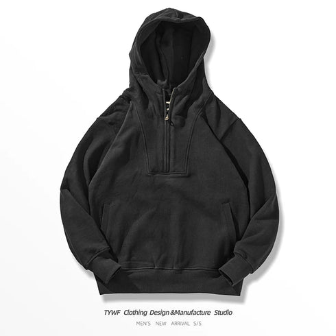 Men’s Heavyweight Cotton Hoodie – 500G Thick Knitted Pullover | Vintage Retro Hooded Sweatshirt for Autumn & Winter Casual Wear