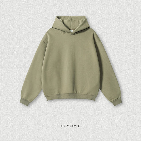 Men’s & Women’s Fleece Hoodie – 345gsm Thick Pullover | Loose Solid Hooded Sweatshirt with Side Zipper Pocket | Autumn & Winter Casual Unisex Hoodie