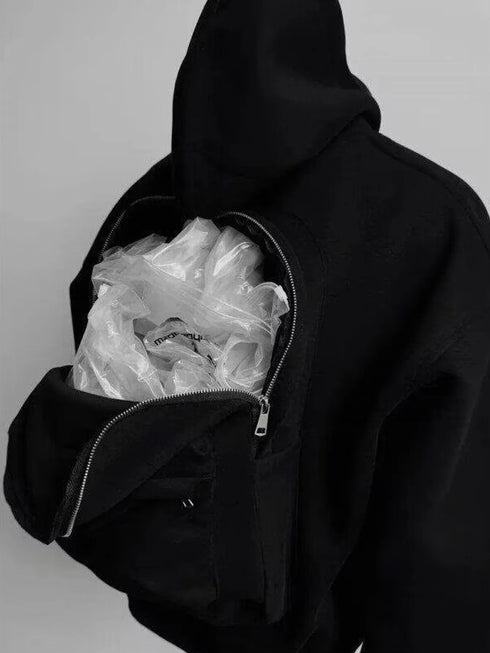 Unisex Full-Zip Hoodie Jacket with Integrated 3D Backpack | Travel-Ready Punk Style Lightweight Sweatshirt