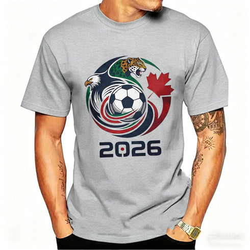 Men’s 2026 Soccer T-Shirt, USA Canada Mexico Eagle Jaguar Graphic Fan Tee