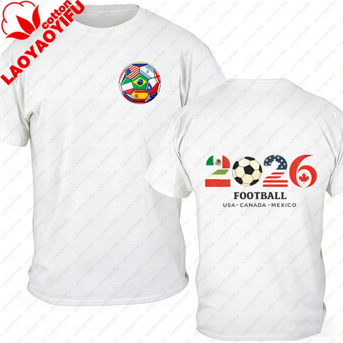 Men’s 100% Cotton 2026 Soccer T-Shirt, USA Canada Mexico Oversized Fan Tee