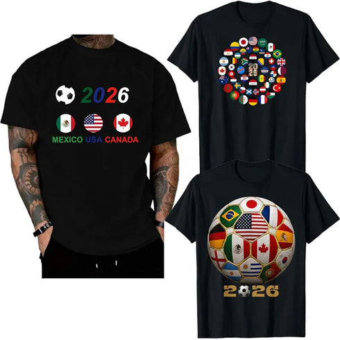 Worldwide Flags 2026 Soccer T-Shirt, USA Canada Mexico Fan Tee for Unisex Football Lovers
