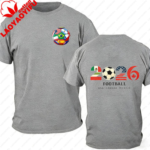 Men’s 100% Cotton 2026 Soccer T-Shirt, USA Canada Mexico Oversized Fan Tee