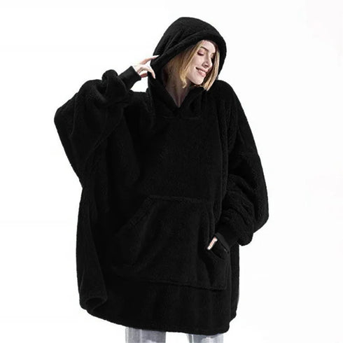 Oversized Fleece Wearable Blanket Hoodie – Double-Faced Warm Winter Pullover with Large Pocket | Unisex Cozy Sweatshirt Robe for Women & Men