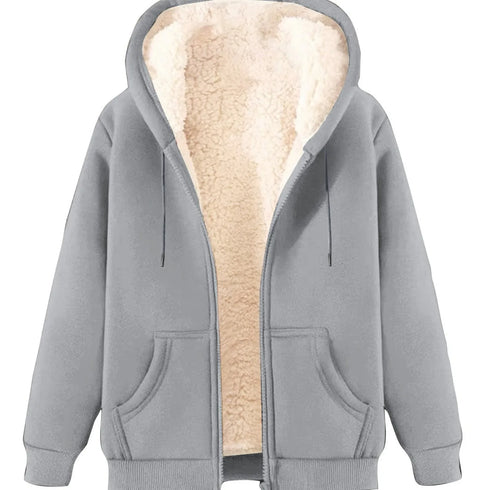Women’s Thick Fleece Zip-Up Hoodie – Plus Size Warm Lined Thermal Sweatshirt for Fall & Winter | Cozy Hooded Jacket with Pockets