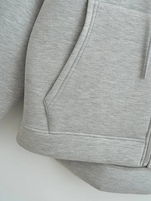 Women's Heavyweight Full-Zip Hoodie Sweatshirt | High Street Loose Fit Autumn/Winter Jacket | Solid Color with Pockets