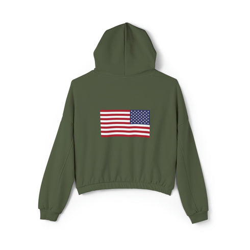 Women hoodies printed with USA flag in back for Women's Cinched Bottom Hoodie