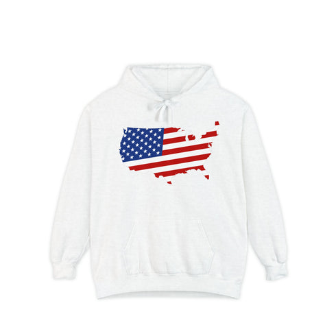 American flag on its map style with the Premium Garment-Dye Hoodie.