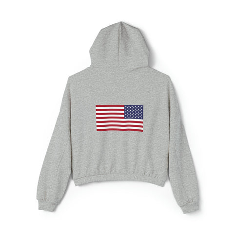 Women hoodies printed with USA flag in back for Women's Cinched Bottom Hoodie