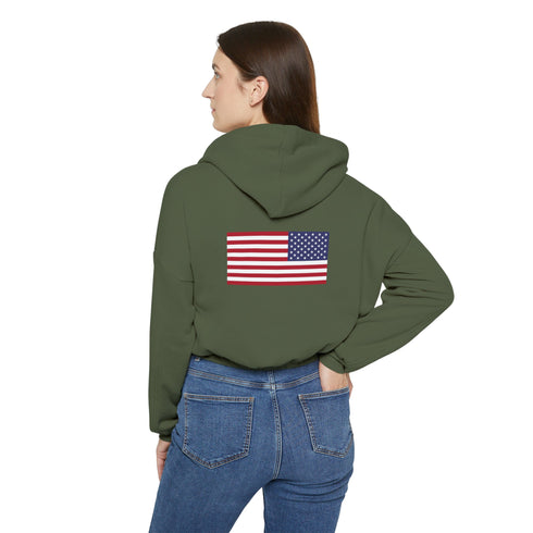 Women hoodies printed with USA flag in back for Women's Cinched Bottom Hoodie