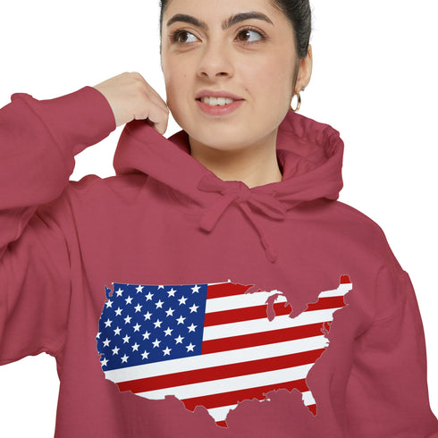 American flag on its map style with the Premium Garment-Dye Hoodie.