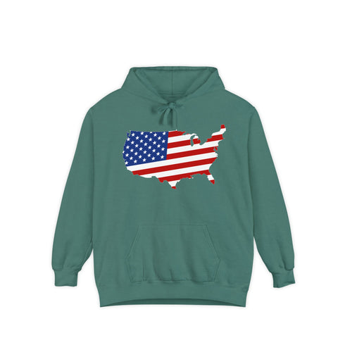 American flag on its map style with the Premium Garment-Dye Hoodie.