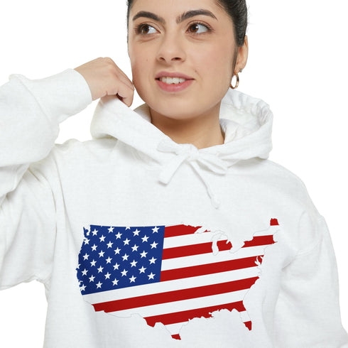 American flag on its map style with the Premium Garment-Dye Hoodie.