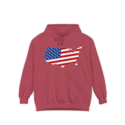 American flag on its map style with the Premium Garment-Dye Hoodie.