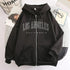 Autumn Spring Women’s Retro Fashion Hoodie Loose Letter Printed Zip Up Sweatshirt - Warms Hoodies