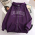 Autumn Spring Women’s Retro Fashion Hoodie Loose Letter Printed Zip Up Sweatshirt - Warms Hoodies