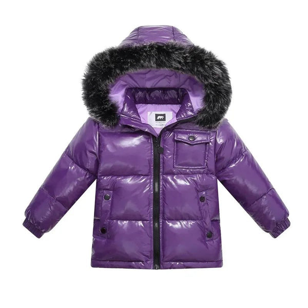Black Winter jacket Parka for Kids - Boys & Girls Down Jacket with Natural Fur, Waterproof Outerwear and Snow Coat - Warms Hoodies