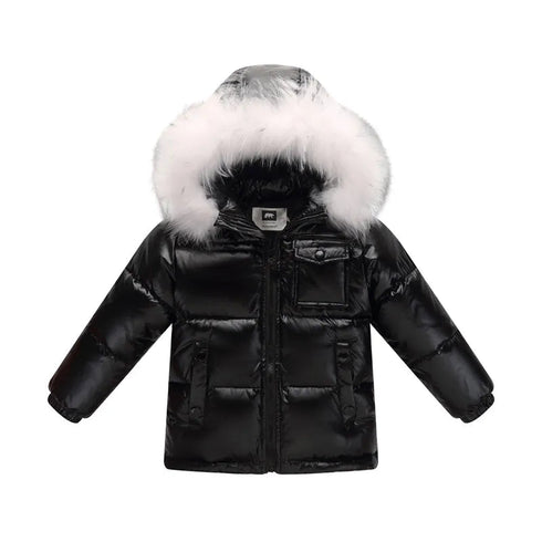 Black Winter jacket Parka for Kids - Boys & Girls Down Jacket with Natural Fur, Waterproof Outerwear and Snow Coat - Warms Hoodies