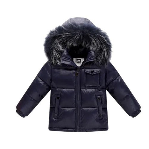 Black Winter jacket Parka for Kids - Boys & Girls Down Jacket with Natural Fur, Waterproof Outerwear and Snow Coat - Warms Hoodies