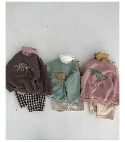 Children’s Comfortable Sweatshirt: Autumn-Themed, Fleece-Lined Dinosaur Hoodies for Kids - Warms Hoodies