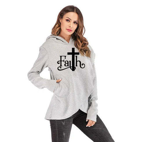 Creative Plus Size Faith-Inspired Hoodie: Fashionable and Kawaii Sweatshirt for Women - Warms Hoodies