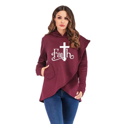Creative Plus Size Faith-Inspired Hoodie: Fashionable and Kawaii Sweatshirt for Women - Warms Hoodies