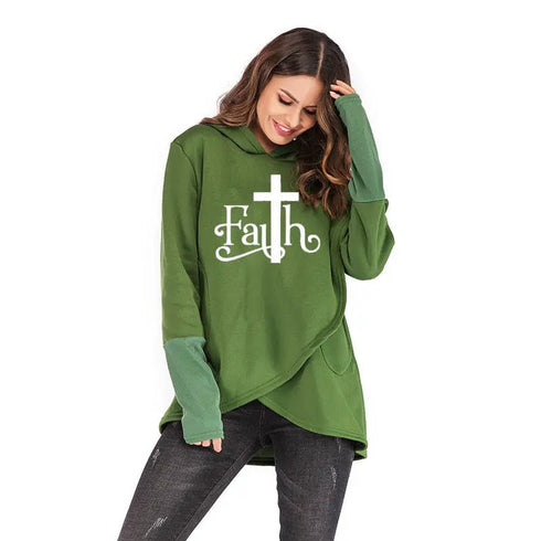 Creative Plus Size Faith-Inspired Hoodie: Fashionable and Kawaii Sweatshirt for Women - Warms Hoodies