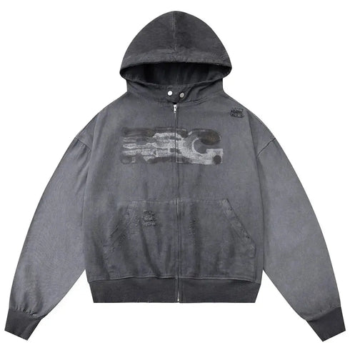 Hip Hop Streetwear: Men’s Hoodies with Star Patchwork - Loose, Zip-up Sweater Hooded Pullover - Warms Hoodies