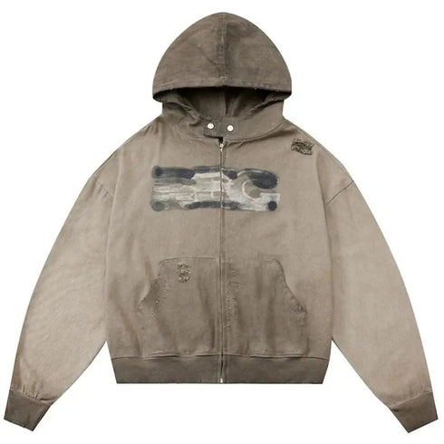 Hip Hop Streetwear: Men’s Hoodies with Star Patchwork - Loose, Zip-up Sweater Hooded Pullover - Warms Hoodies