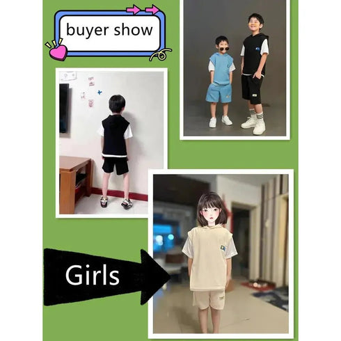 Kids’ Tracksuits - Patchwork Short Sleeve T-Shirt and Shorts Set - Boys and Girls Hoodie - Warms Hoodies