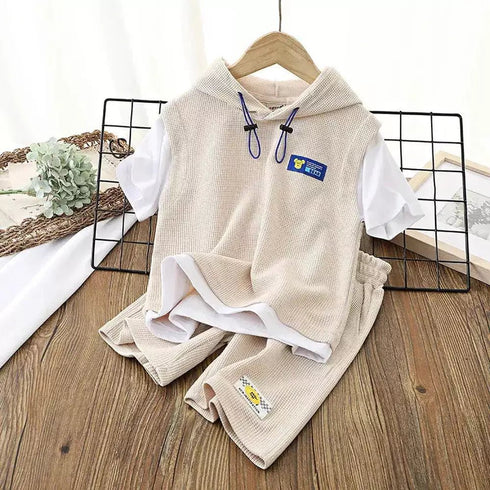 Kids’ Tracksuits - Patchwork Short Sleeve T-Shirt and Shorts Set - Boys and Girls Hoodie - Warms Hoodies