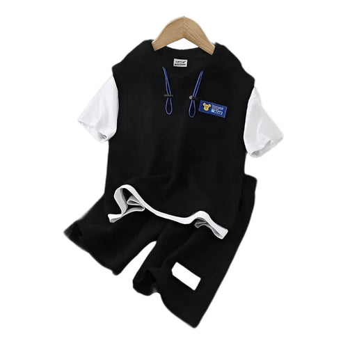 Kids’ Tracksuits - Patchwork Short Sleeve T-Shirt and Shorts Set - Boys and Girls Hoodie - Warms Hoodies