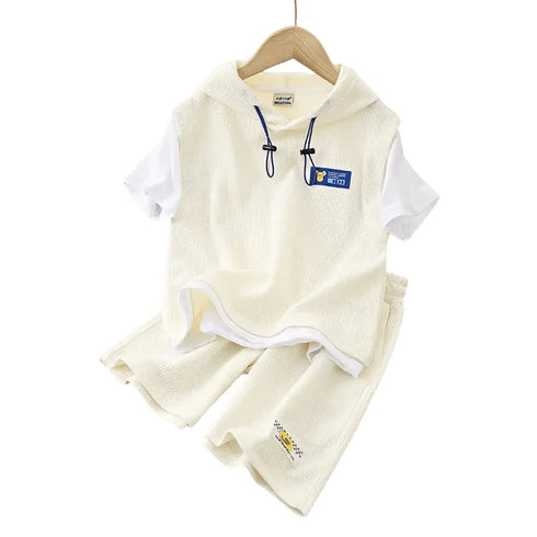 Kids’ Tracksuits - Patchwork Short Sleeve T-Shirt and Shorts Set - Boys and Girls Hoodie - Warms Hoodies