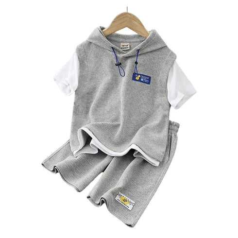 Kids’ Tracksuits - Patchwork Short Sleeve T-Shirt and Shorts Set - Boys and Girls Hoodie - Warms Hoodies