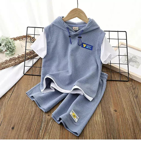 Kids’ Tracksuits - Patchwork Short Sleeve T-Shirt and Shorts Set - Boys and Girls Hoodie - Warms Hoodies