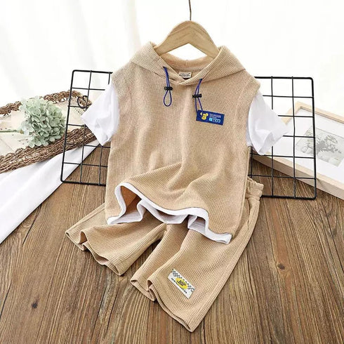 Kids’ Tracksuits - Patchwork Short Sleeve T-Shirt and Shorts Set - Boys and Girls Hoodie - Warms Hoodies