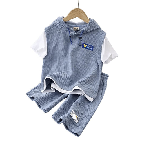 Kids’ Tracksuits - Patchwork Short Sleeve T-Shirt and Shorts Set - Boys and Girls Hoodie - Warms Hoodies