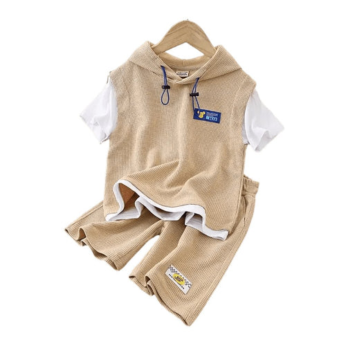 Kids’ Tracksuits - Patchwork Short Sleeve T-Shirt and Shorts Set - Boys and Girls Hoodie - Warms Hoodies