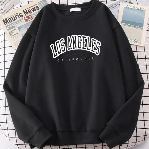 Los Angeles California Streetwear: Women’s Loose Oversized Sweatshirt, Soft Letter Print Hoodie with Personality - Warms Hoodies