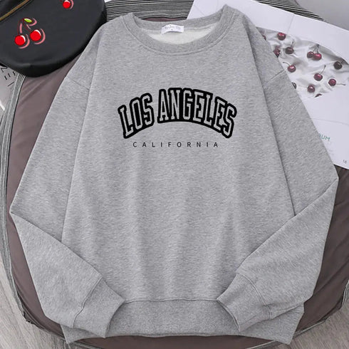 Los Angeles California Streetwear: Women’s Loose Oversized Sweatshirt, Soft Letter Print Hoodie with Personality - Warms Hoodies