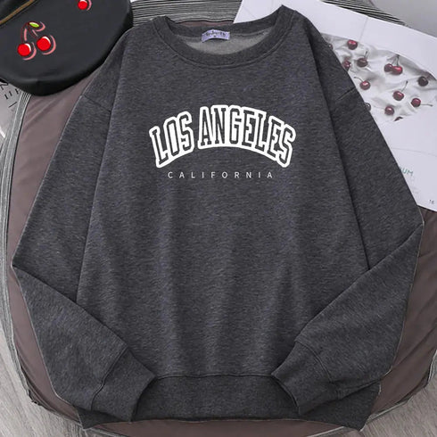 Los Angeles California Streetwear: Women’s Loose Oversized Sweatshirt, Soft Letter Print Hoodie with Personality - Warms Hoodies