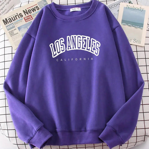 Los Angeles California Streetwear: Women’s Loose Oversized Sweatshirt, Soft Letter Print Hoodie with Personality - Warms Hoodies