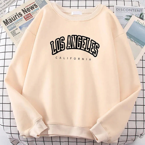 Los Angeles California Streetwear: Women’s Loose Oversized Sweatshirt, Soft Letter Print Hoodie with Personality - Warms Hoodies